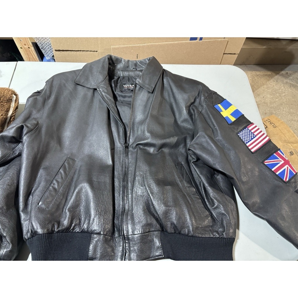 Vtg Wilson's Leather Bomber Jacket With Flags XL USA